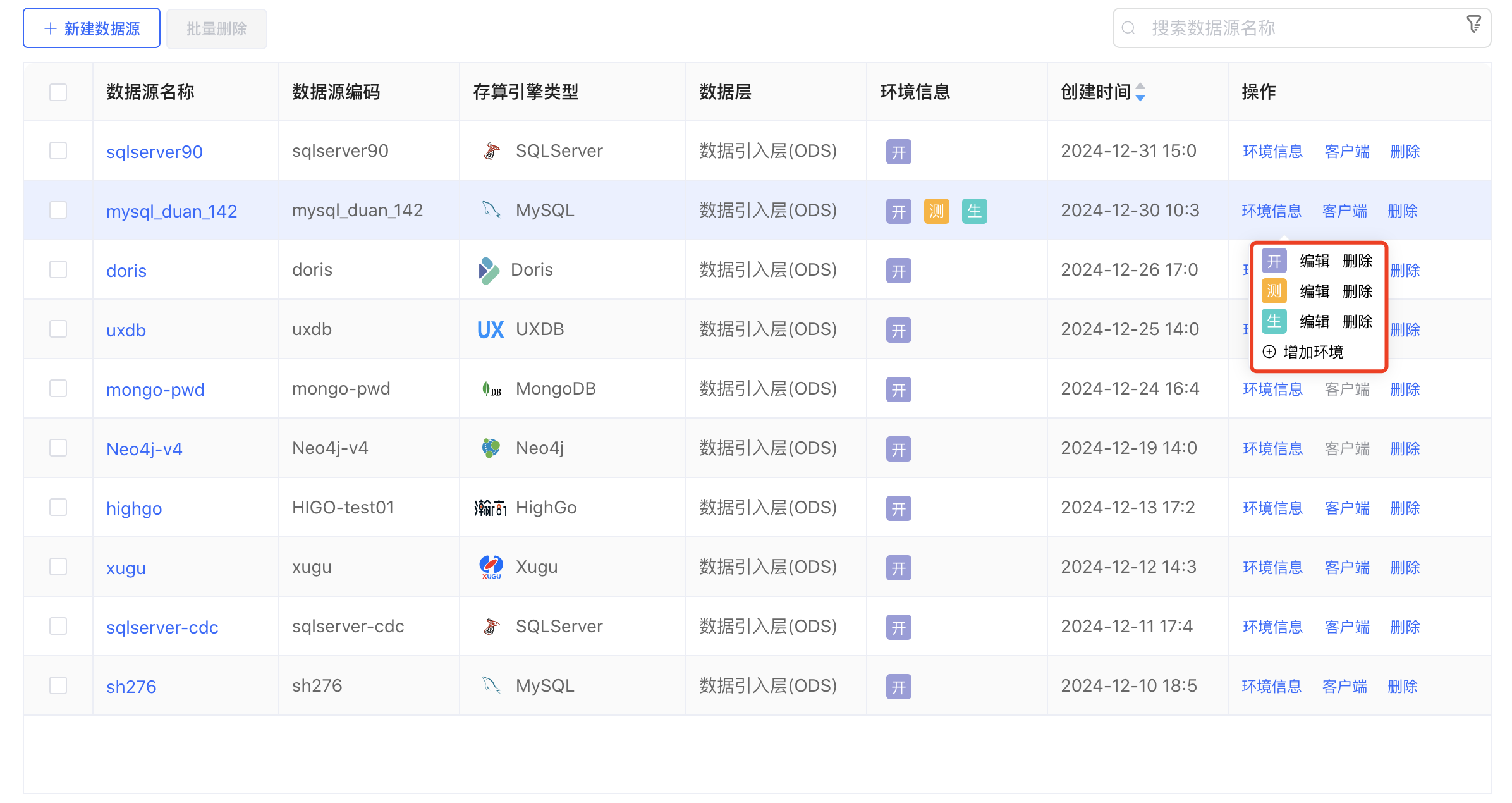 数据源环境信息